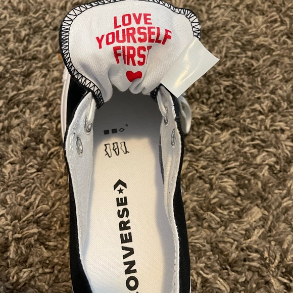 Converse Black Low-Top Platform Sneakers with Red Heart Trim - Picture 5 of 7